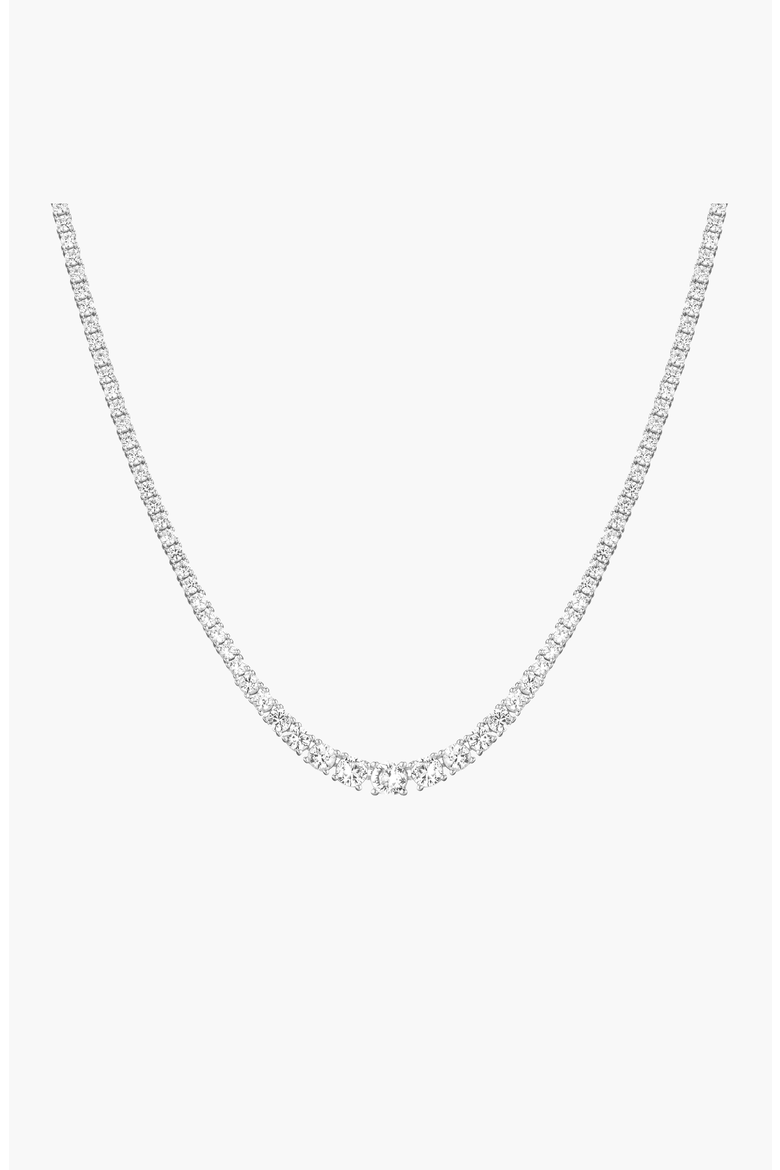 Lab Grown White Sapphire Graduated Modern Tennis Necklace, Main, color, White Gold Vermeil