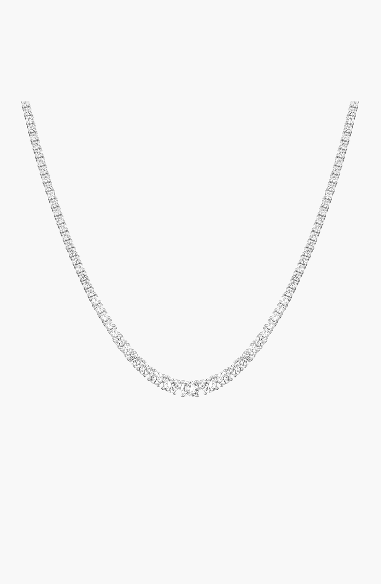 Aurate New York Lab Grown White Sapphire Graduated Modern Tennis Necklace, Main, color, White Vermeil