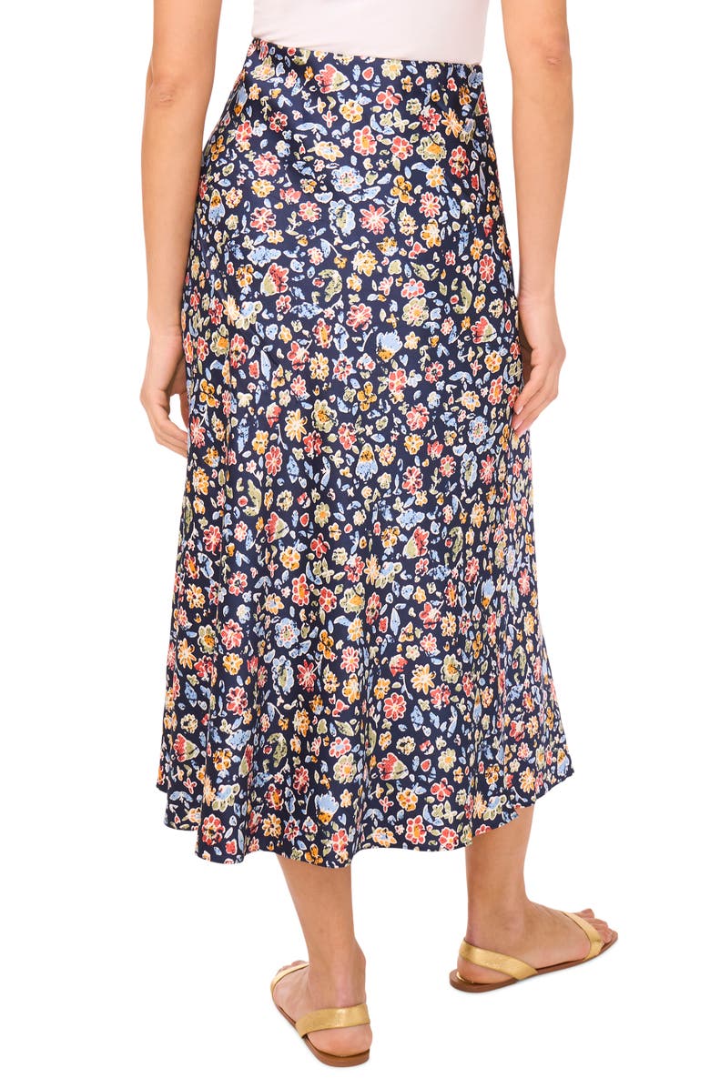 Vince Camuto Floral Bias Cut Midi Skirt, Alternate, color, Classic Navy