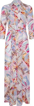 L'AGENCE Cameron Print Long Sleeve Silk Maxi Shirtdress