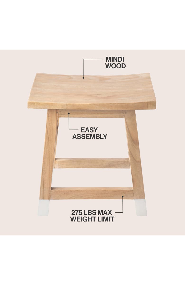 JONATHAN Y Finesse Classic Casual Handcrafted Solid Mindi Wood Accent Stool with Tipped Legs, Alternate, color, Natural/White