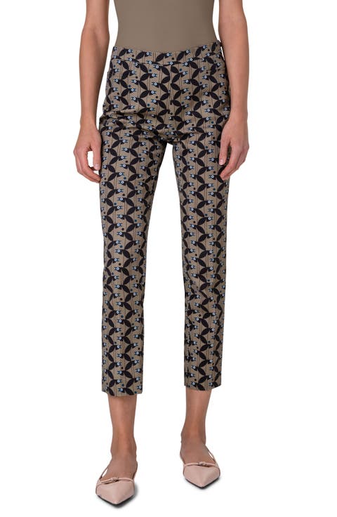 Franca Bird Print Stretch Cotton Crop Pants