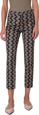 Akris punto Franca Bird Print Stretch Cotton Crop Pants