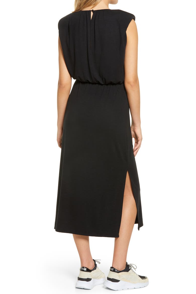 Padded Shoulder Midi Dress, Alternate, color, BLACK