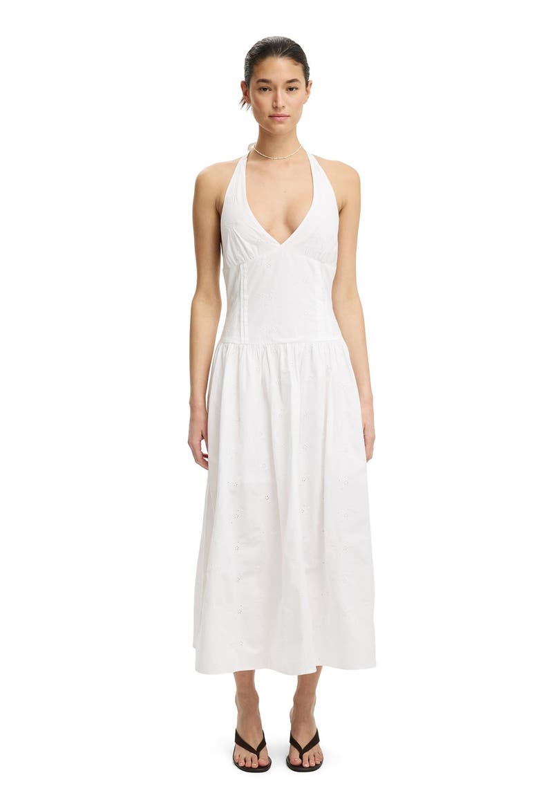 Women's Kaity Halter Midi Dress, Alternate, color, White Broderie