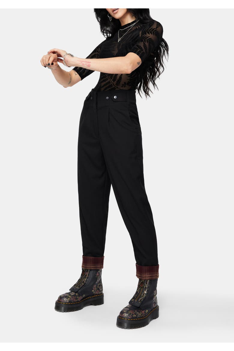 Loura Tapered Leg Check Turn Up Trouser, Alternate, color, Black