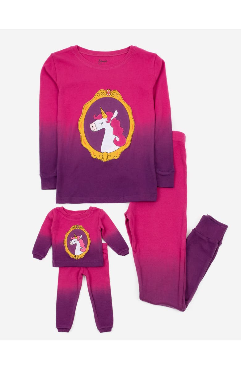 Leveret Girls Matching Doll Printed Cotton Pajamas, Fantasy & Character Prints, Main, color, Tie Dye Unicorn Pink