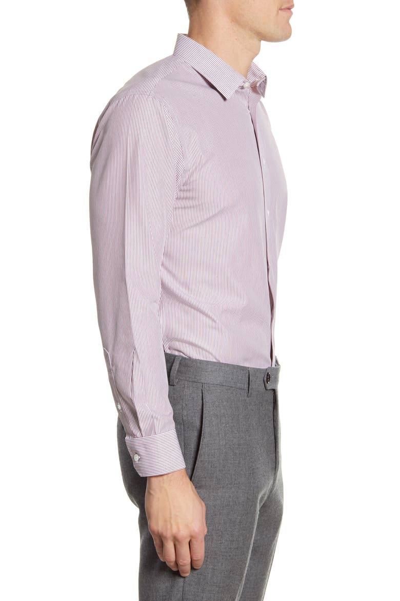 Trim Fit Stripe Dress Shirt, Alternate, color, BURGUNDY