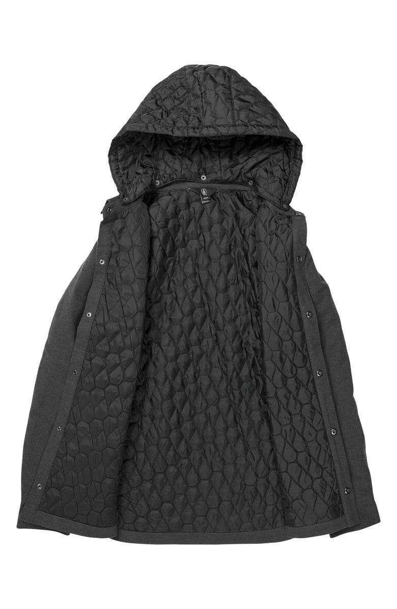 Volcom Insulated Riding Flannel Snap-Up Shirt Jacket with Removable Drawstring Hood, Alternate, color, 