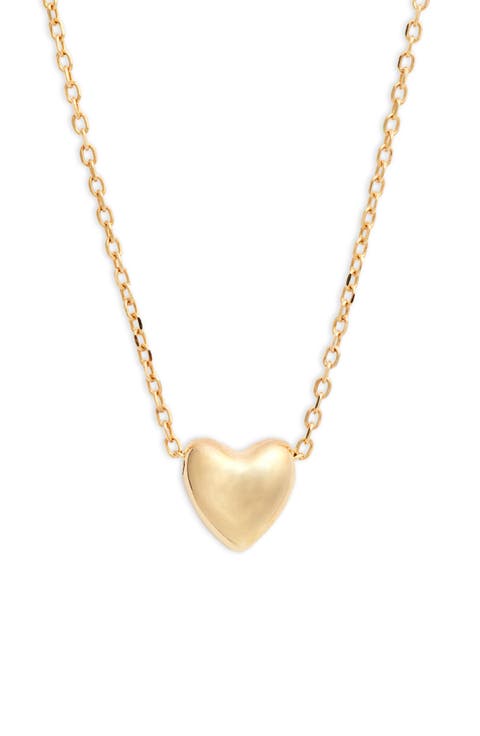 14K Gold Puffy Heart Pendant Necklace
