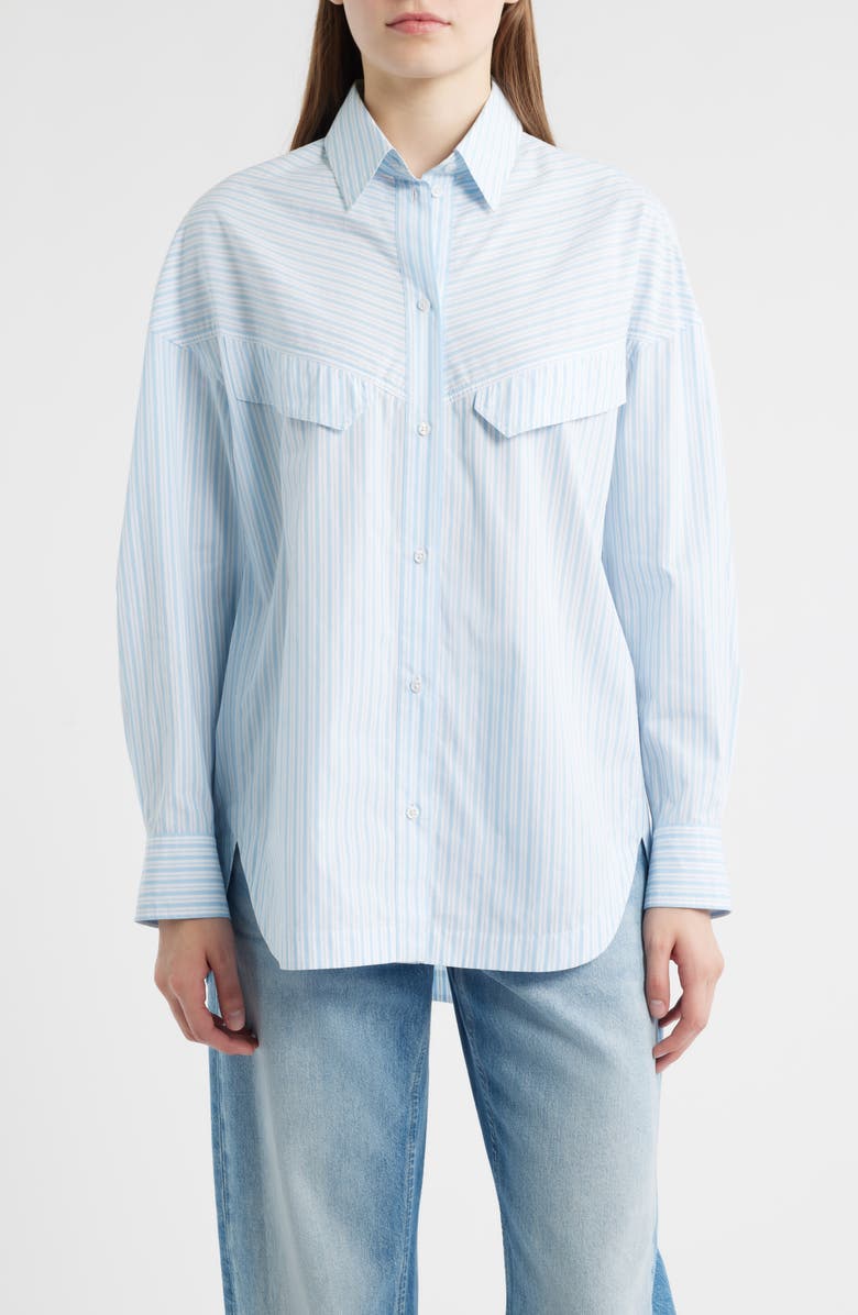 BOSS Orange Bostaffa Relaxed Fit Cotton Button-Up Shirt, Main, color, Chambray Blue