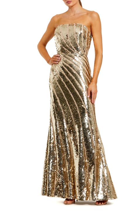 Sequin Mesh Strapless Trumpet Gown