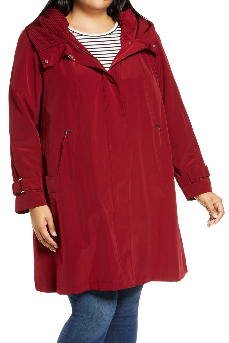 Pleated Collar Raincoat with Liner, Alternate, color, MERLOT