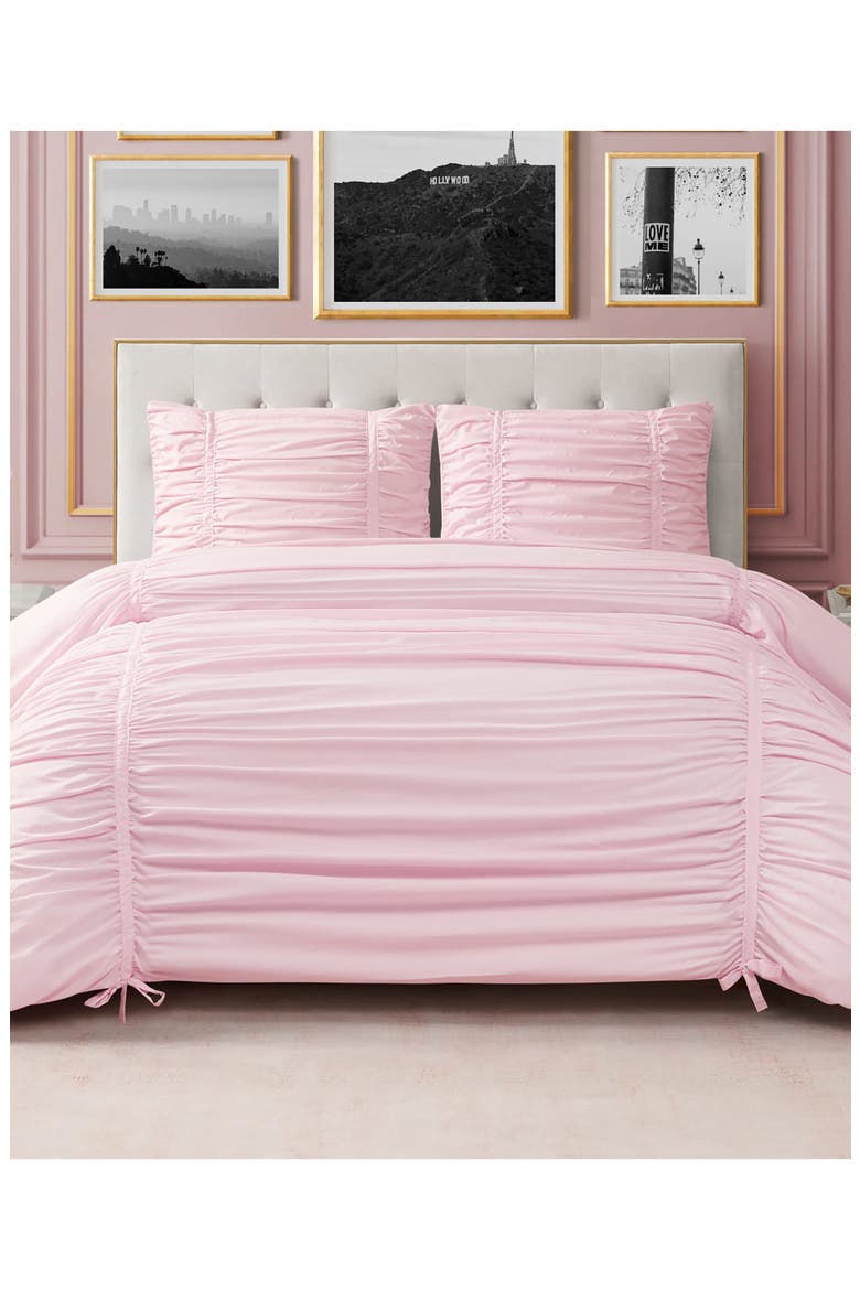 Ribbon Ruched Comforter & Sham Set, Alternate, color, PINK MARSHMALLOW