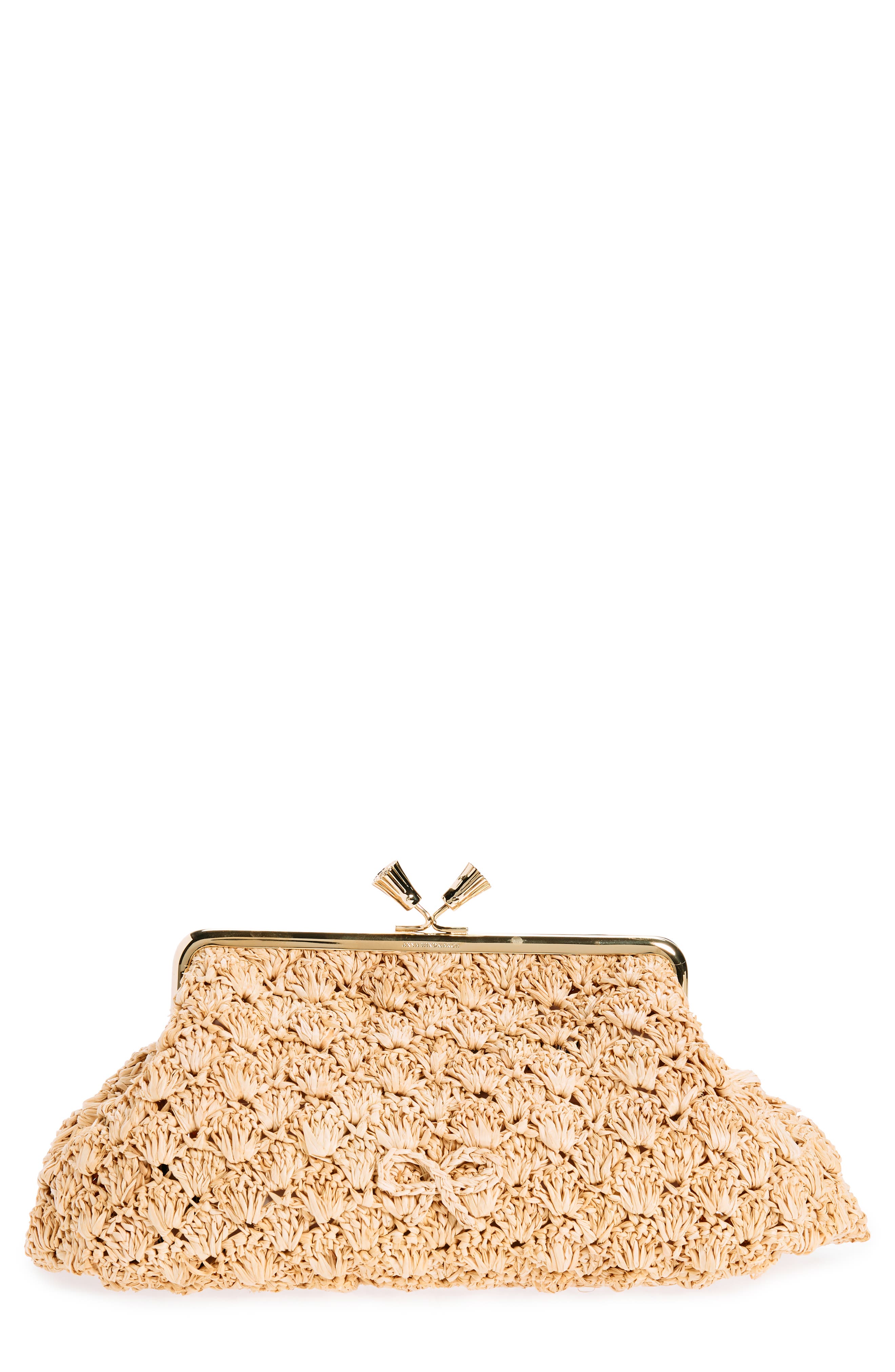 Anya Hindmarch Large Maud Bow Crochet Raffia Clutch, Main, color, 