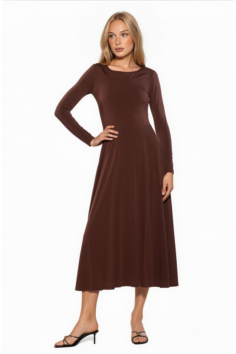 Harlow Long Sleeve Fit & Flare Midi Dress, Alternate, color, BROWN