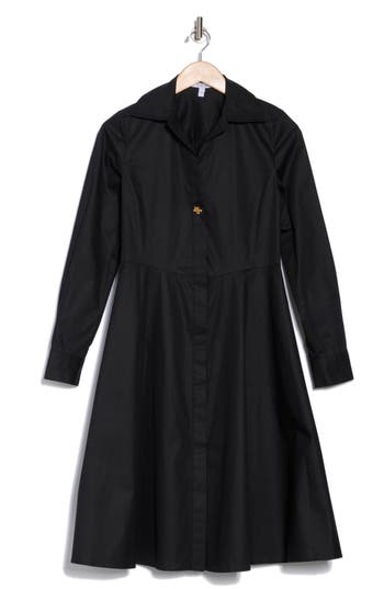 Derek Lam 10 Crosby Helene Long Sleeve Cotton Shirtdress In Black