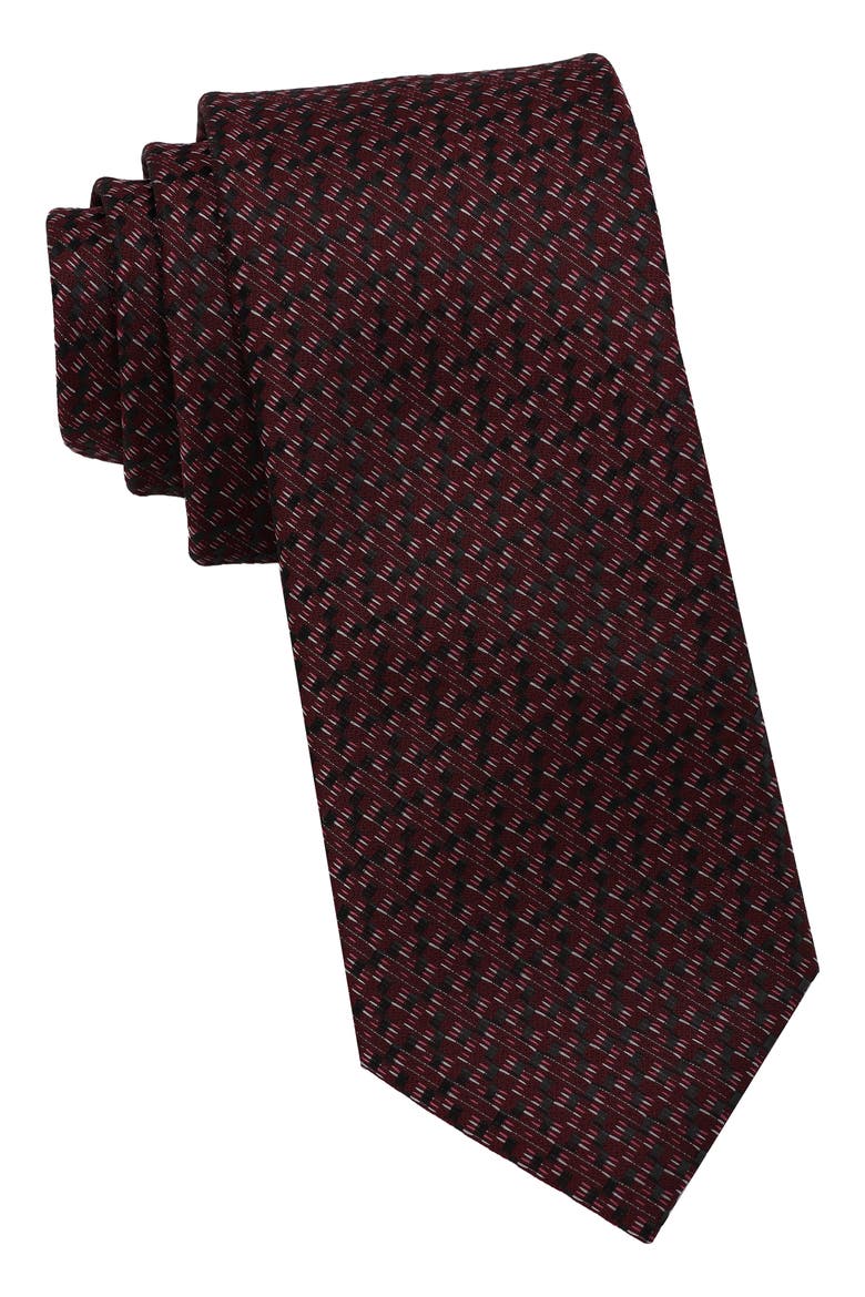 Textured Neat Tie, Main, color, BLACK/ BURGUNDY