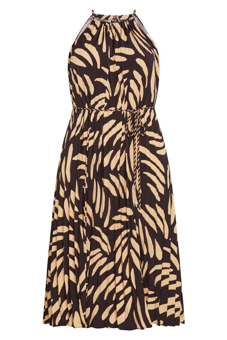 Tatum Pleated Tie Waist Dress, Alternate, color, TAUPE/ BLK