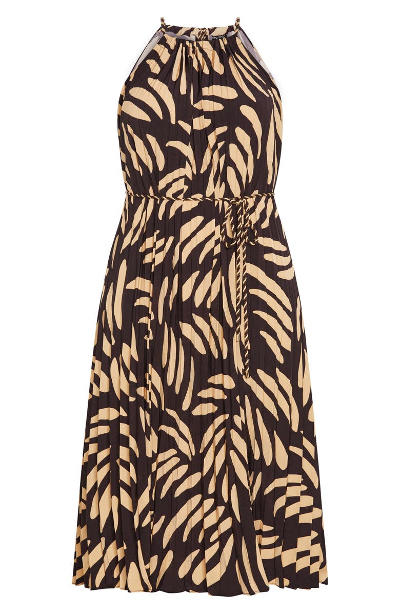 City Chic Tatum Pleated Tie Waist Dress, Alternate, color, Taupe/ Blk