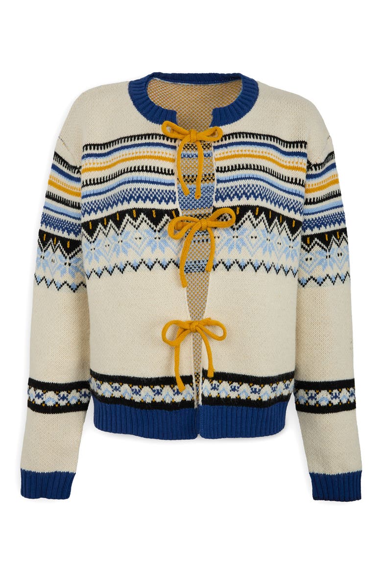 Fair Isle Tie Front Cardigan, Alternate, color, IVORY MULTI