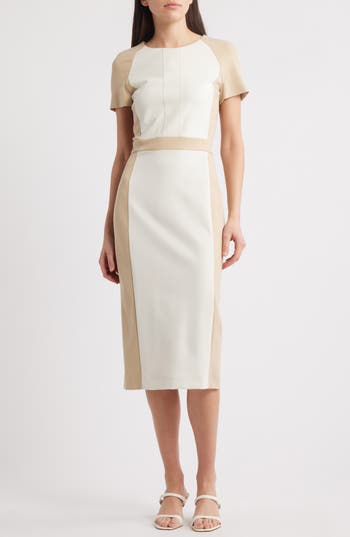 Hugo Boss Boss Darsa Colorblock Midi Sheath Dress In White