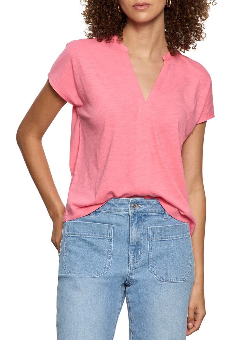 Organic Cotton Blend Split Neck T-Shirt, Main, color, BLOOM PINK