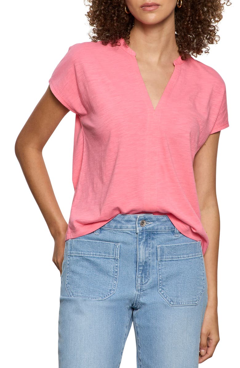 Sanctuary Organic Cotton Blend Split Neck T-Shirt, Main, color, Bloom Pink