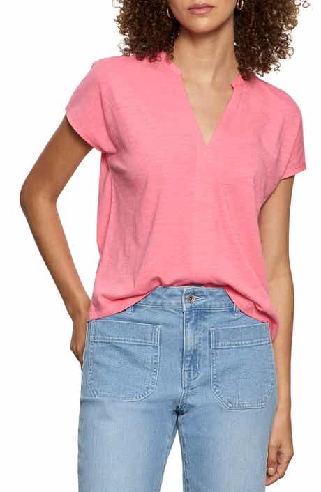 Organic Cotton Blend Split Neck T-Shirt