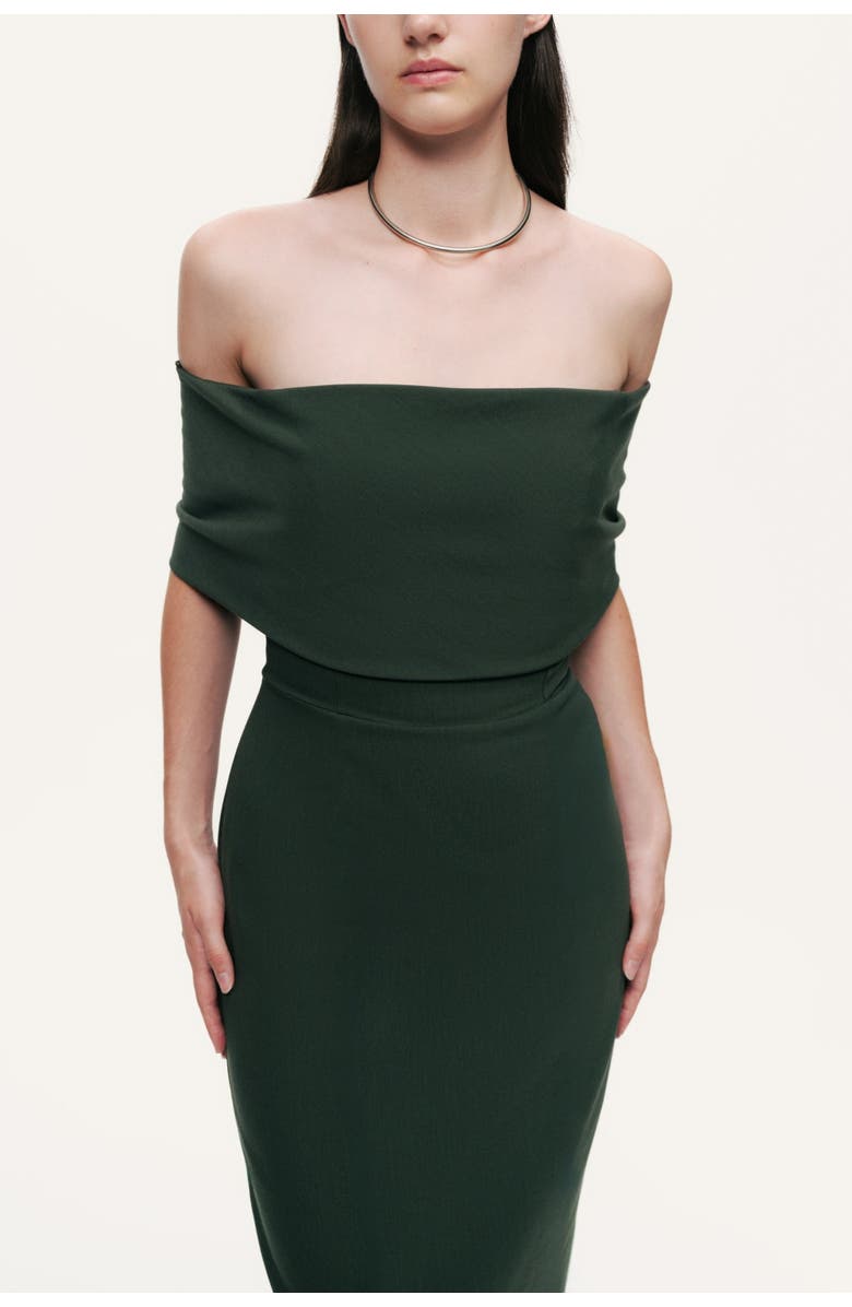 Nocturne Off-Shoulder Foldover Column Midi Dress, Alternate, color, Dark Green