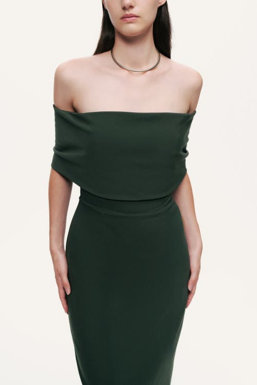 Nocturne Off-shoulder Foldover Column Midi Dress In Green