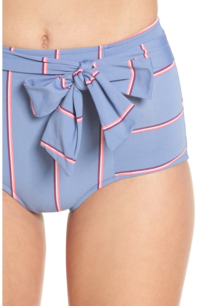 Radiance Belted High Waist Bikini Bottoms, Alternate, color, GREY STRIPE