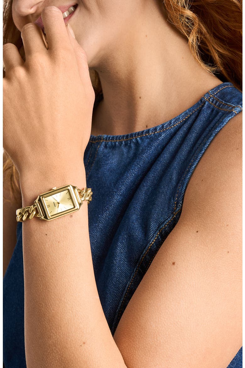 Raquel Tank Curb Chain Bracelet Watch, 23mm x 38mm, Alternate, color, GOLD
