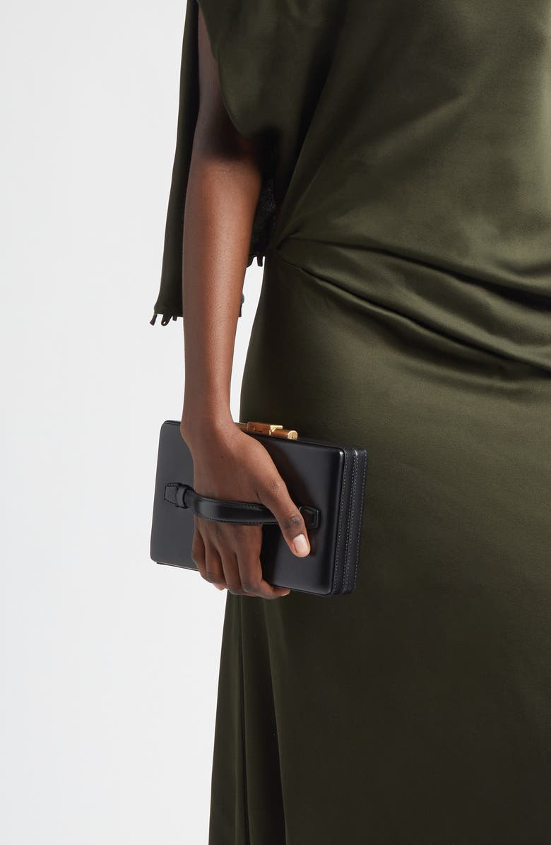 Victoria Beckham Leather Top Handle Box Clutch, Alternate, color, Black