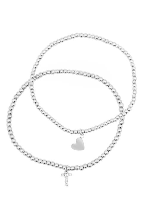 Set of 2 Initial & Heart Charm Stretch Bracelets
