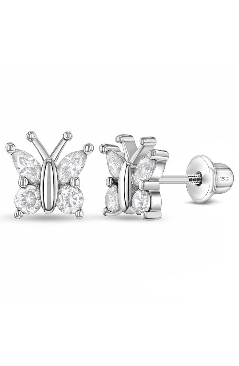 In Season Jewelry Dainty Cubic Zirconia Butterfly Earrings, Main, color, Silver