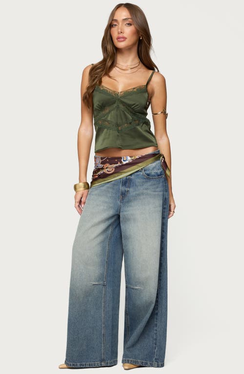Edikted Tamar Lace Trim Satin Camisole In Green