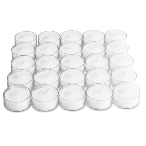 25 Clear Cup Tealight Candles Everyday White Wax 3 Hour Burn