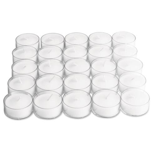 Tag 25 Clear Cup Tealight Candles Everyday White Wax 3 Hour Burn In White