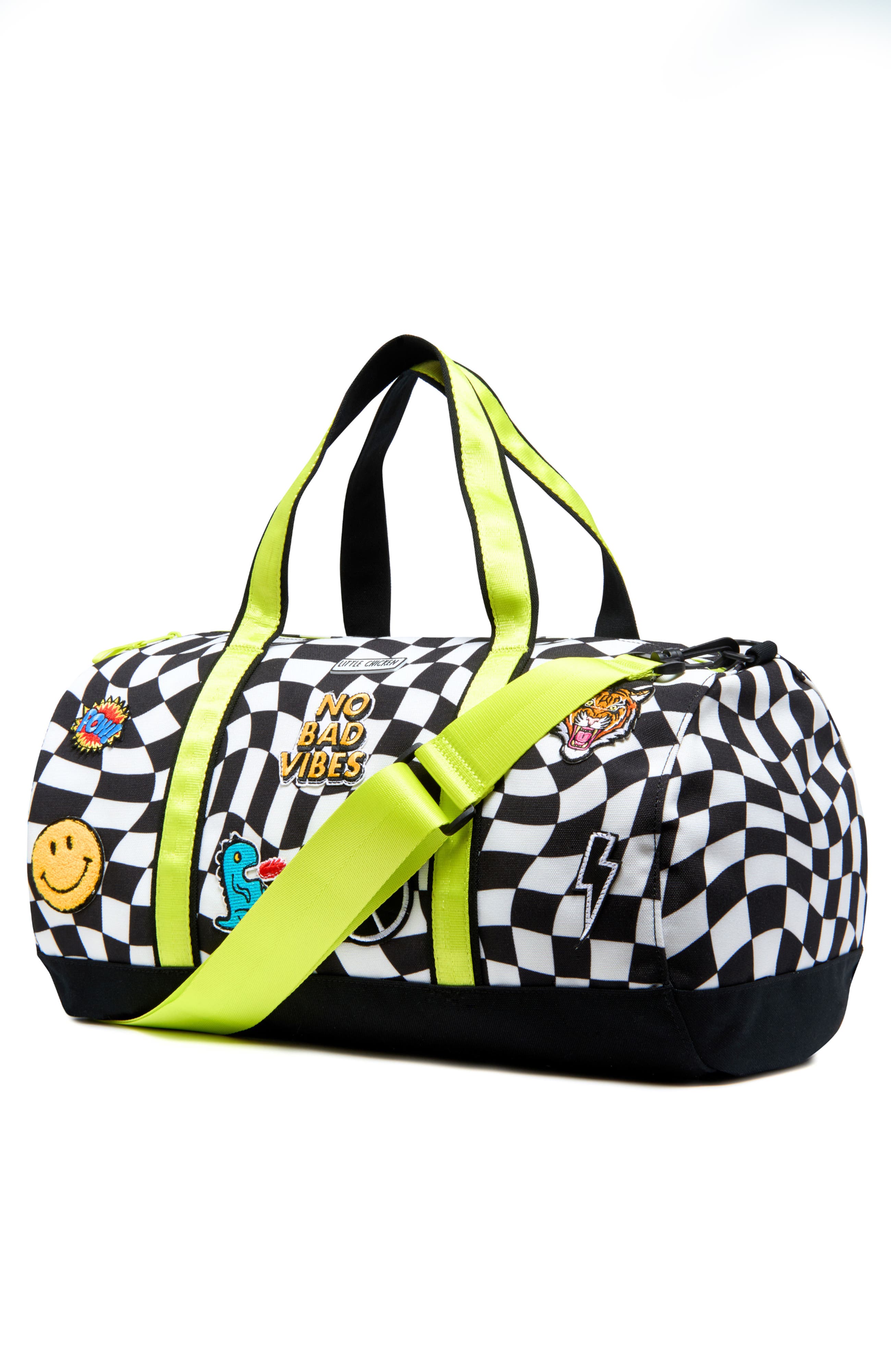 Little Chicken Kids' Travel Duffle Bag with Patches, Alternate, color, Black And White