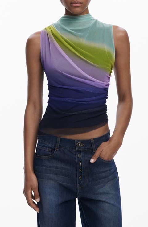 Ruched Sleeveless Mock Neck Top