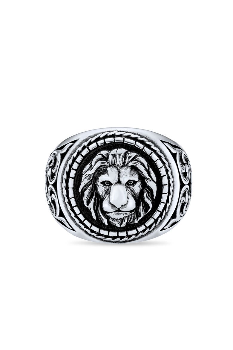 Men's Sterling Silver Lion Signet Ring, Alternate, color, SILVER