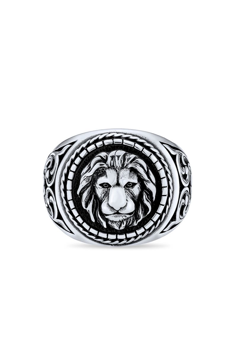 BLING JEWELRY Men's Sterling Silver Lion Signet Ring, Alternate, color, Silver