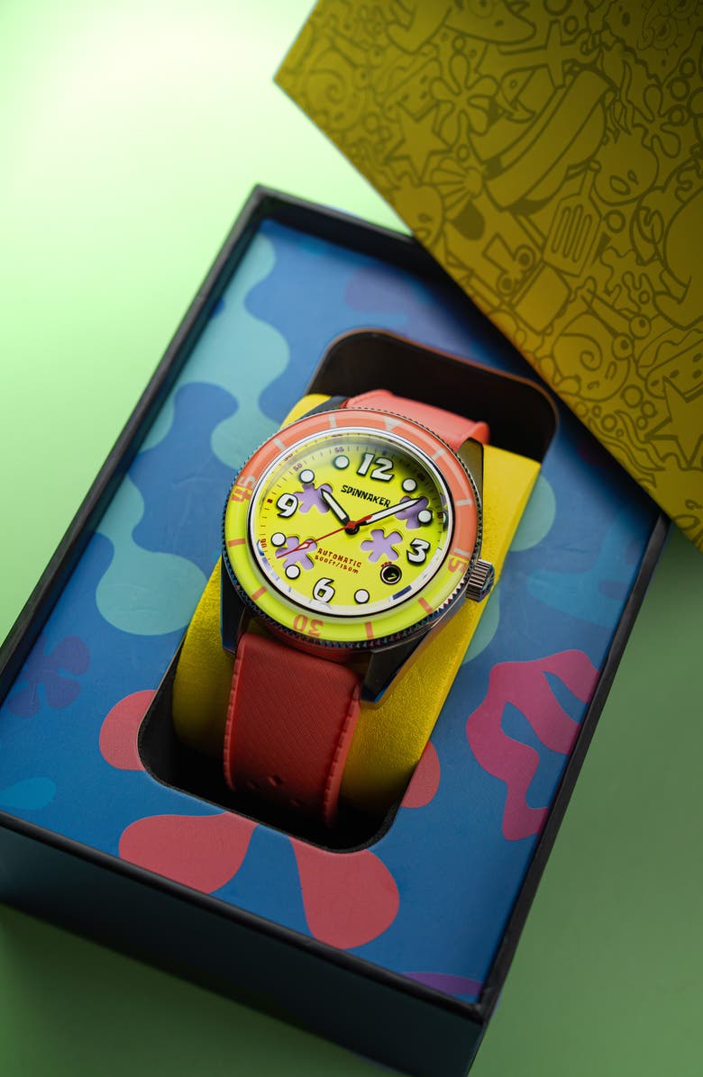 SPINNAKER Fleuss 'SpongeBob SquarePants<sup>™</sup>' Automatic Silicone Strap Watch, 43mm, Alternate, color, 