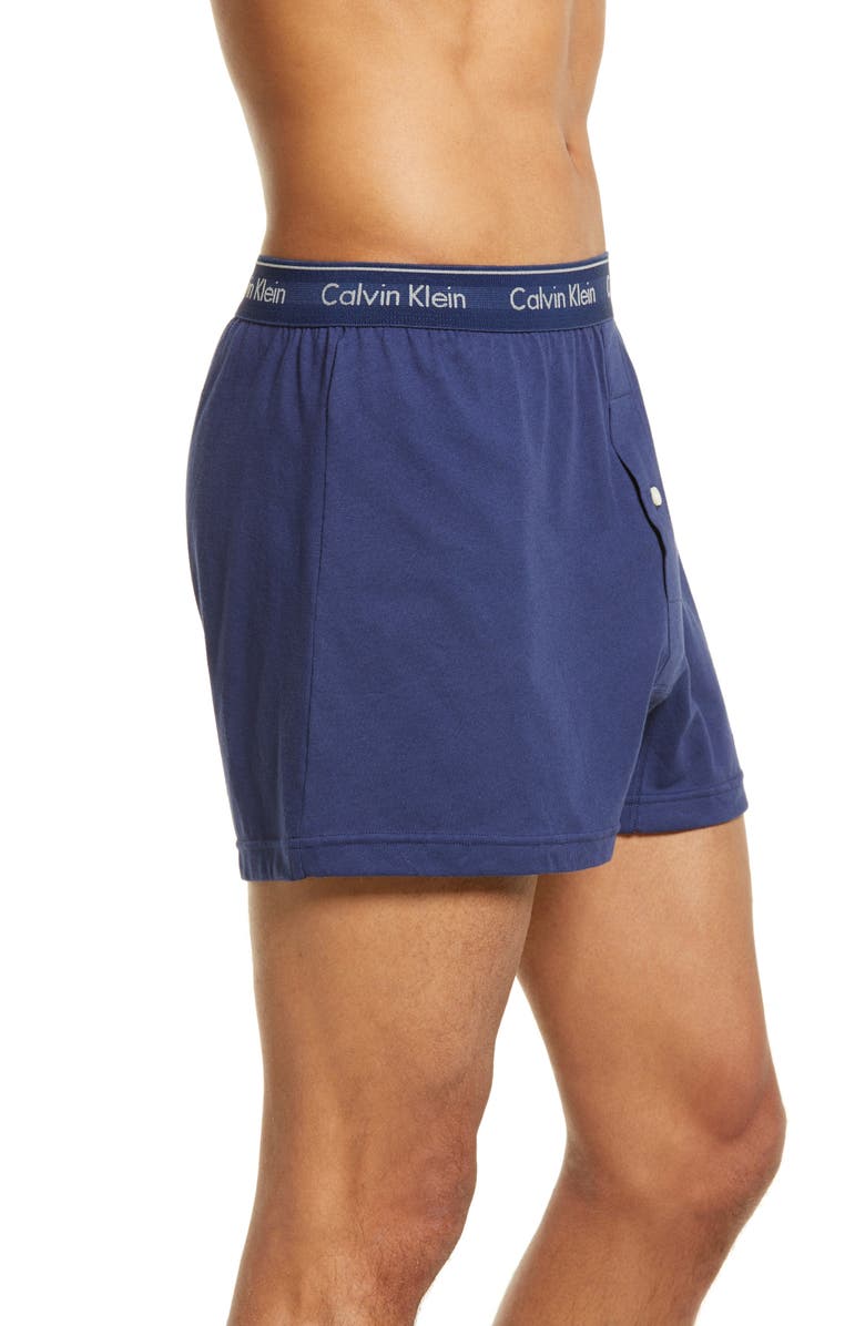 Calvin Klein 3-Pack Knit Cotton Boxers, Alternate, color, Blue Bay/ Minnow/ Medieval