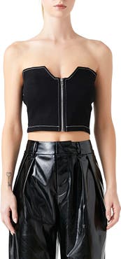 Grey Lab Zip Front Strapless Denim Top