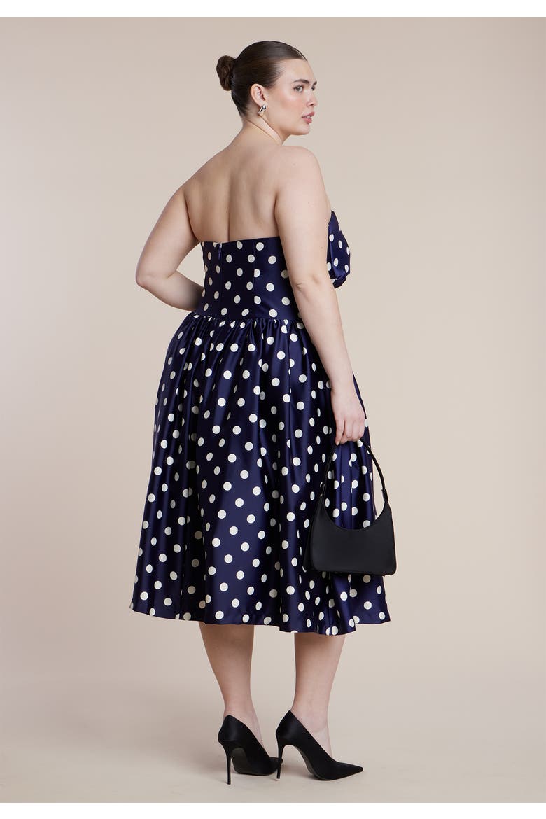 Strapless Polka Dot Flare Midi Dress, Alternate, color, EVENING DOT
