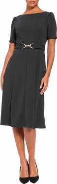 London Times Horseshoe Buckle Midi Dress