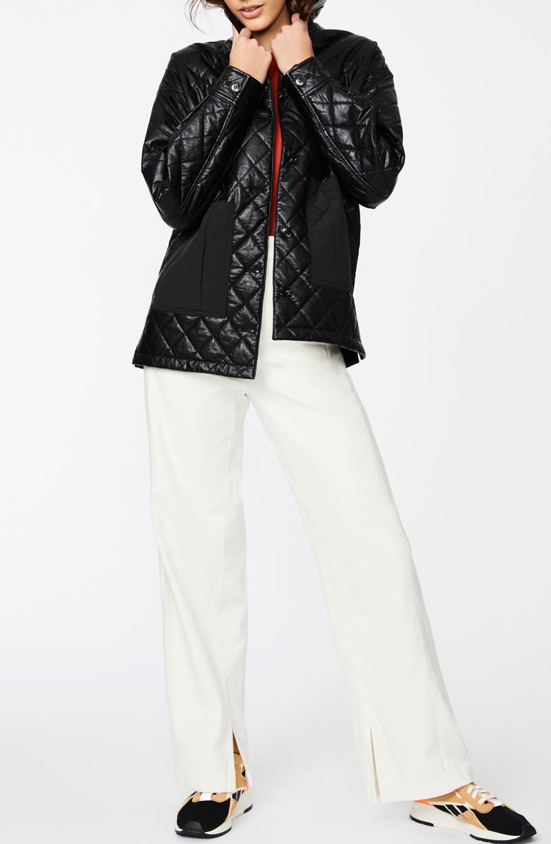 Bernardo Quilted Faux Leather Shacket, Alternate, color, Black