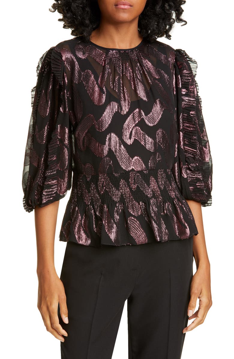 Rebecca Taylor Short Sleeve Lurex Top, Main, color,